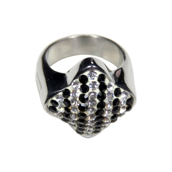 Inox Women's Polished Stainless Steel Ring with Clear and Black CZ, Size 7 - Picture 2 of 4